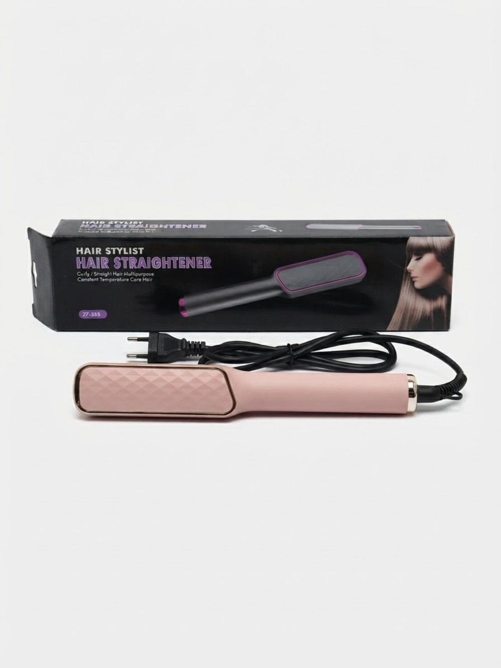 Pink Hair Straightener Brush - Sleek Ceramic Flat Styler